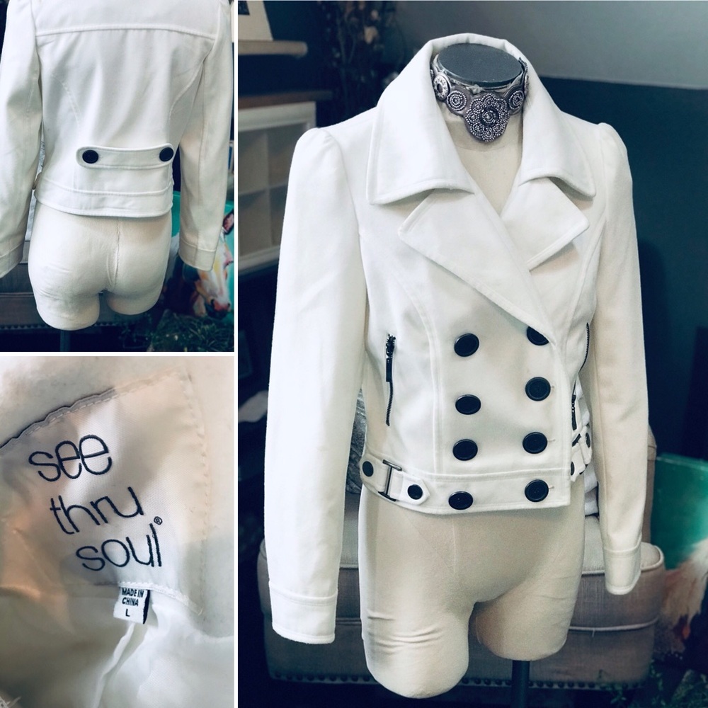 SEE THRU SOUL Nordstrom Winter White Coat Sz L GUC
